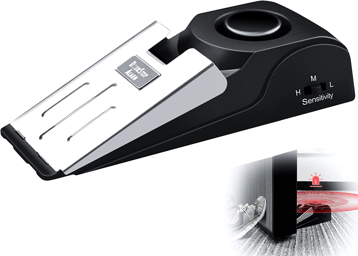 JOIMAR Door Stop Alarm, Door Stopper with 120DB Security Alarm, Heavy Duty Door Stop Wedge Made of Premium Stainless Steel and Rubber Suits Any Door and Most Surface