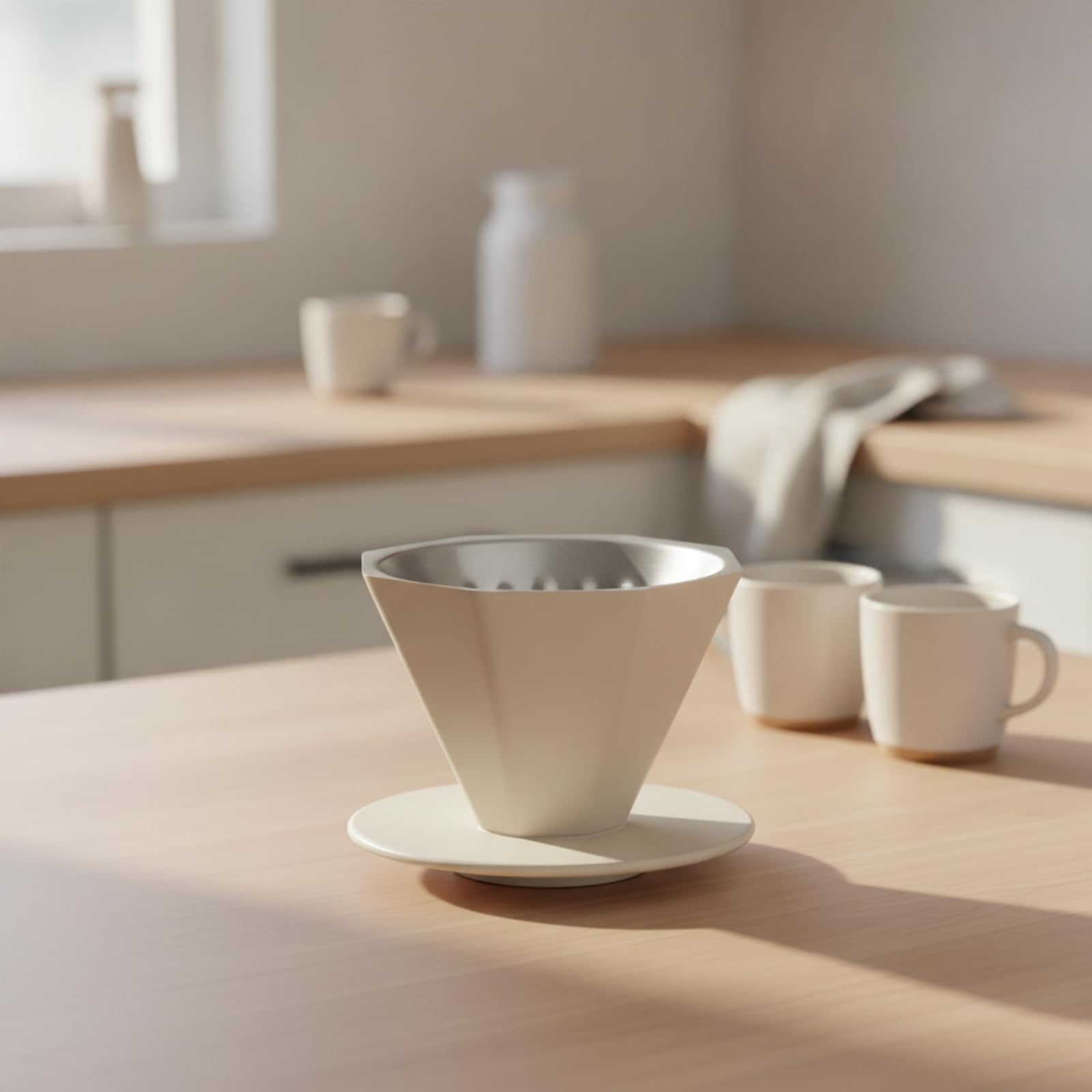 Dripper Pour-Over Ottagonale in Acciaio Inox Riutilizzabile Dripper Pour Over Affusolato in Metallo Di, Beige 1-2p