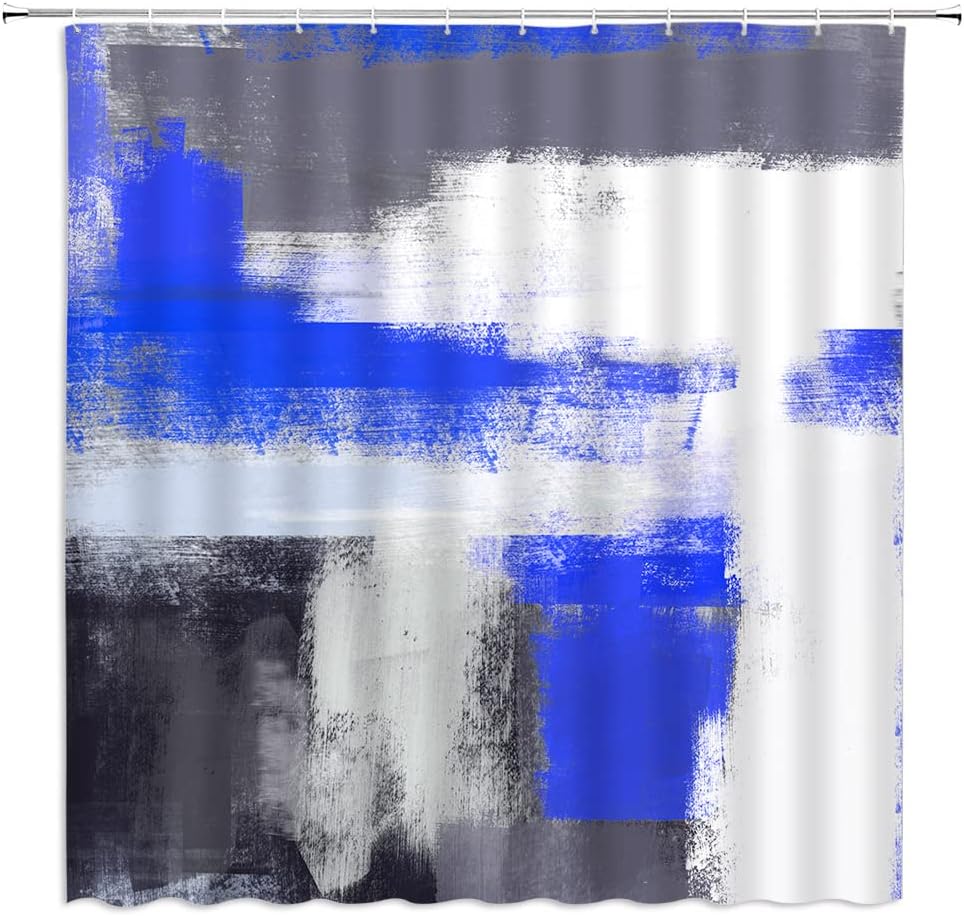 Gray and Green Shower Curtain White Abstract Art Modern Grunge Style Brushstrokes Oil Painting Ombre Design Fabric Bathroom Decor Set with Hooks (78" Wx70 H)