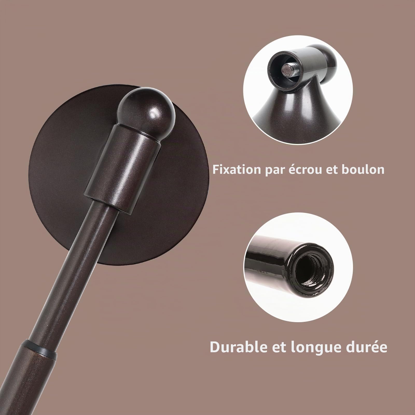 Lot de 2 tringles à rideaux magnétiques robustes pour porte en métal (40,6 à 71,1 cm, bronze) avec aimant puissant et ventouse