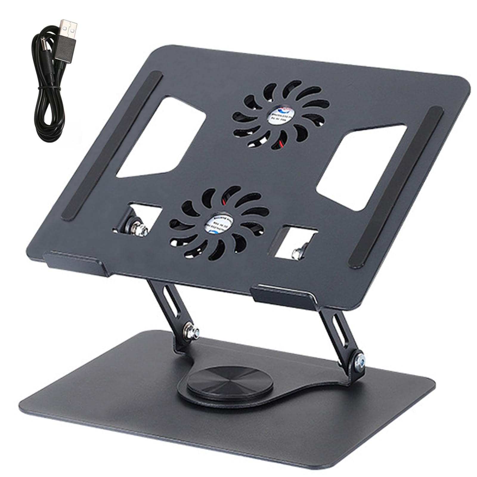 Weixiaoba Laptop Stand with Dual Cooling Fan, 360° Rotating Aluminium Alloy Steel Computer Riser Holder for Desk, Heat Dissipation with Anti-Slip Pads, Compatible with 10-17inch Notebook