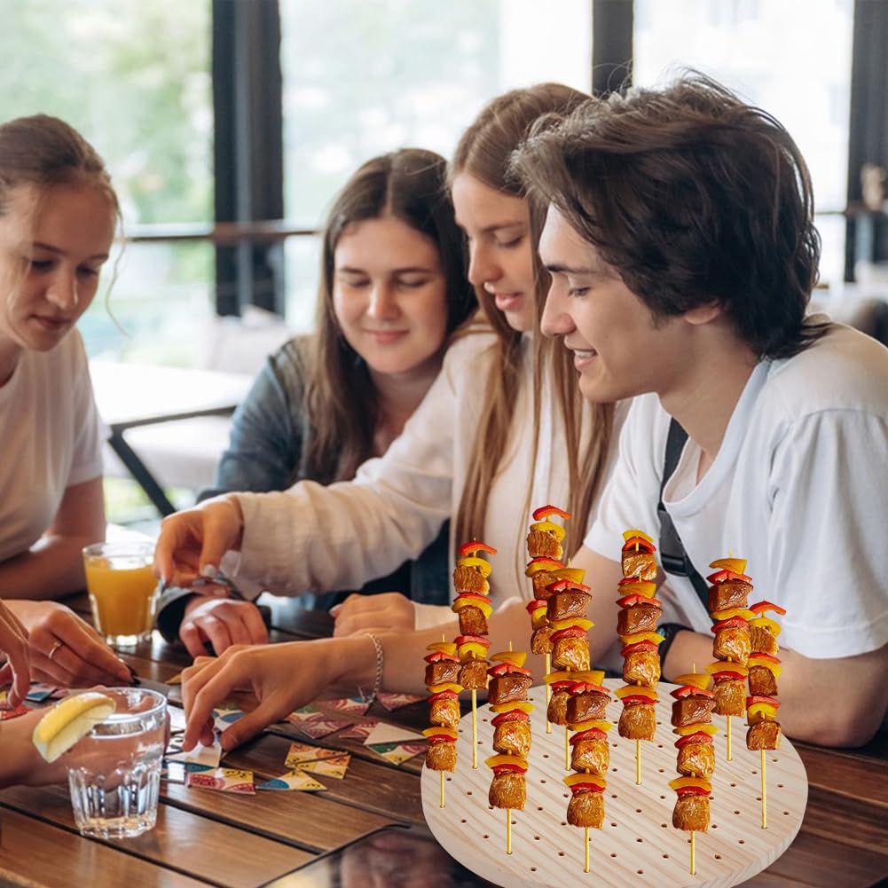 PH PandaHall Supporto per spiedini in legno a 90 fori, espositore per alimenti, kebab, antipasti, spiedini di frutta, dessert, lecca-lecca, per feste, barbecue, cocktail, picnic, catering