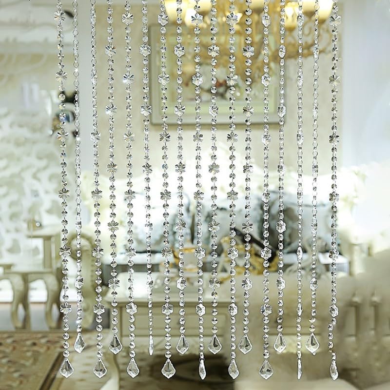 Vibsky Rideau de perles de verre pour cantonnière de porte à suspendre - Transparent - 1 m - Pour salon, chambre à coucher, salle de bain, cuisine - Avec...