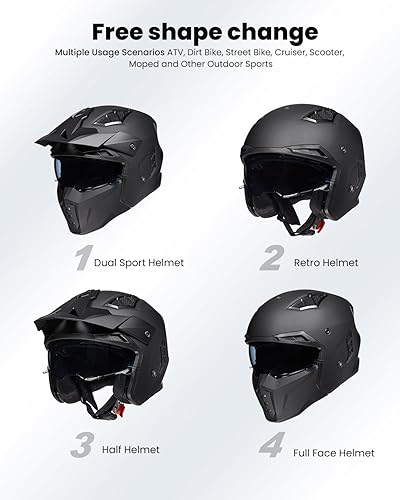 Miniatura 3 de ILM Medio casco de motocicleta de cara abierta 34 para hombres y mujeres, casco retro vintage con visera para ciclomotor, cuatrimoto, crucero,