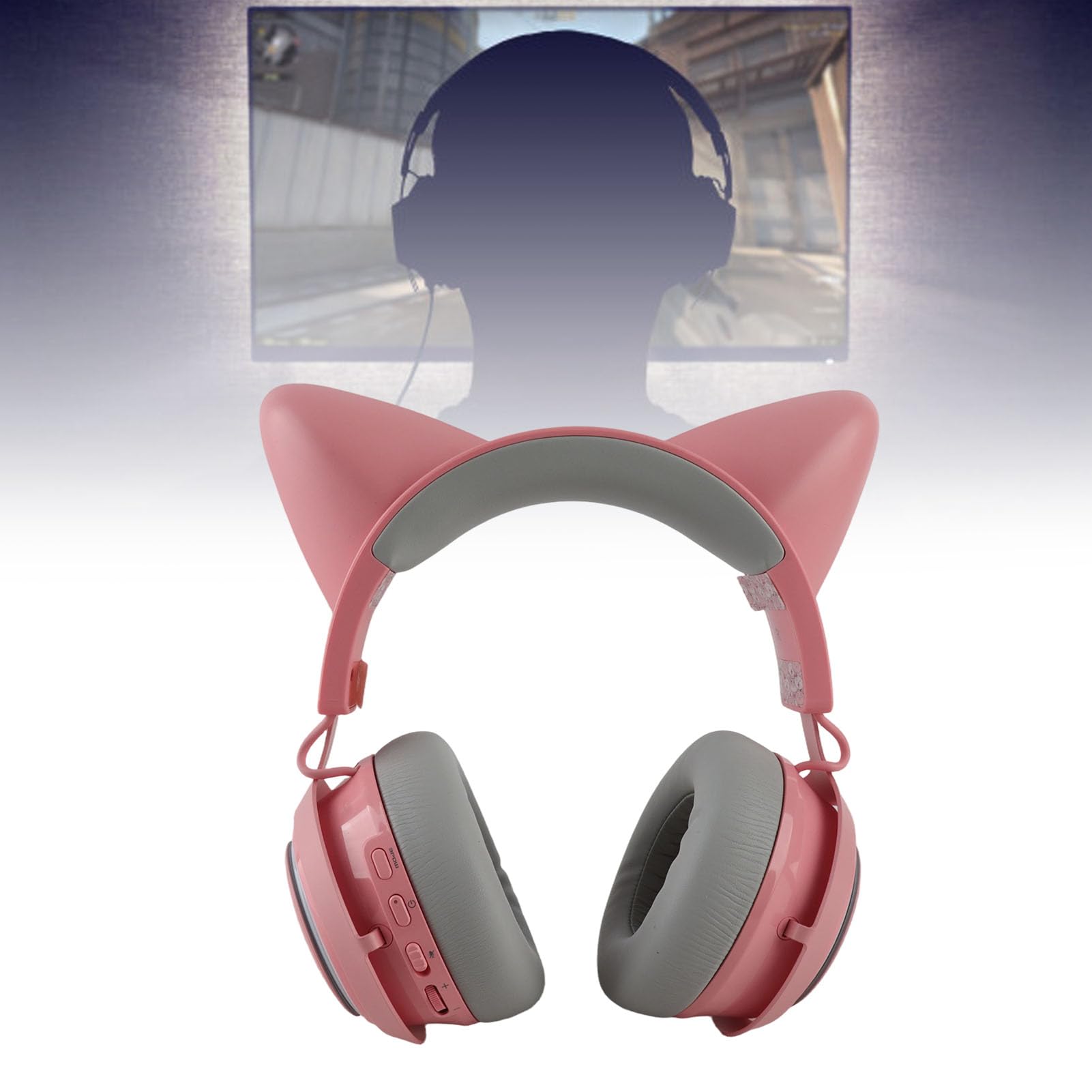 Cuffie da Gioco Cat Ear Cuffie Bluetooth Wireless con Luce RGB con Microfono Ruotabile a 120 Gradi per PC e Laptop (PINK)