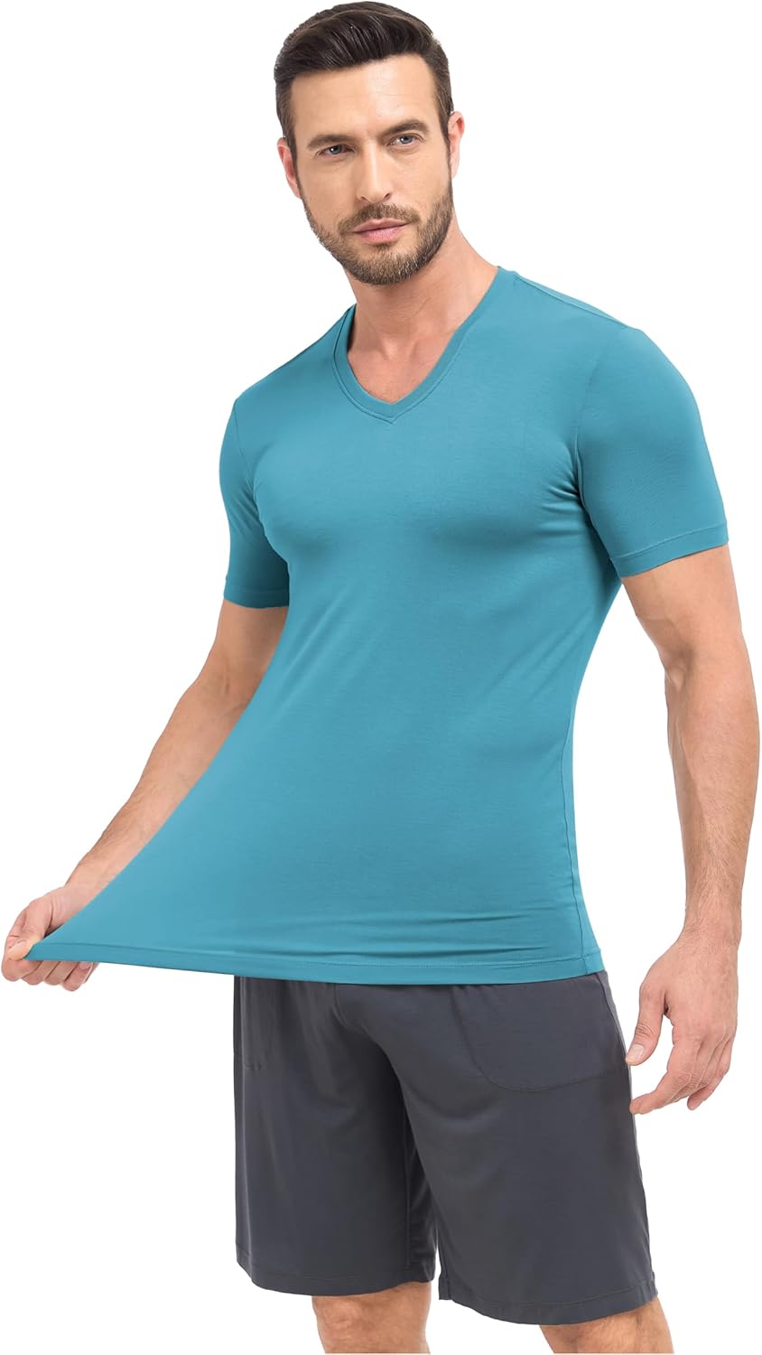 COLORFULLEAF Men's Undershirt Bamboo Rayon T-Shirts Short Sleeve V-Neck Soft Tees for Men Tag-Free Underwear 3 or 5 Pack - Image 2