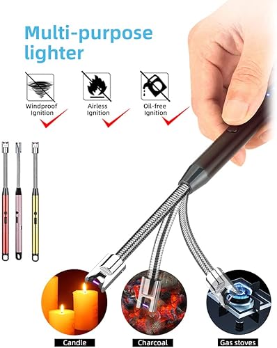 Miniatura 3 de Paquete de 3 encendedores de velas, encendedor de arco con carga USB, a prueba de viento, pantalla de batería LED, interruptor de seguridad, gira