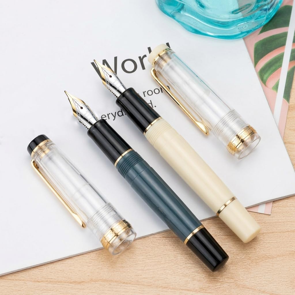 2-Pack Jinhao 82 Mini Fountain Pen, Fine Nib, Black White & Gray with Box image 4