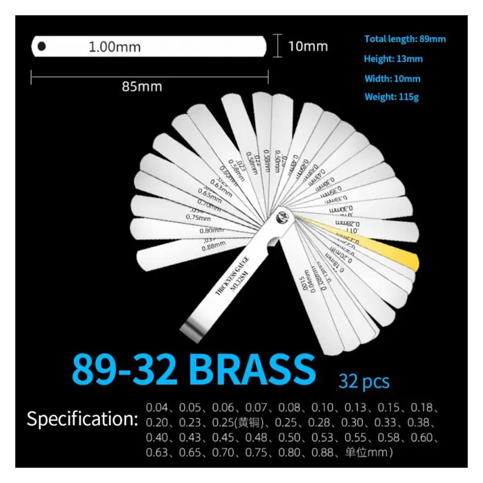 Spessimetro conico, Spessimetri Confezione Da 32 Lame 0,04-0,88 mm In Acciaio Inossidabile Rosa E Blu(Blu)