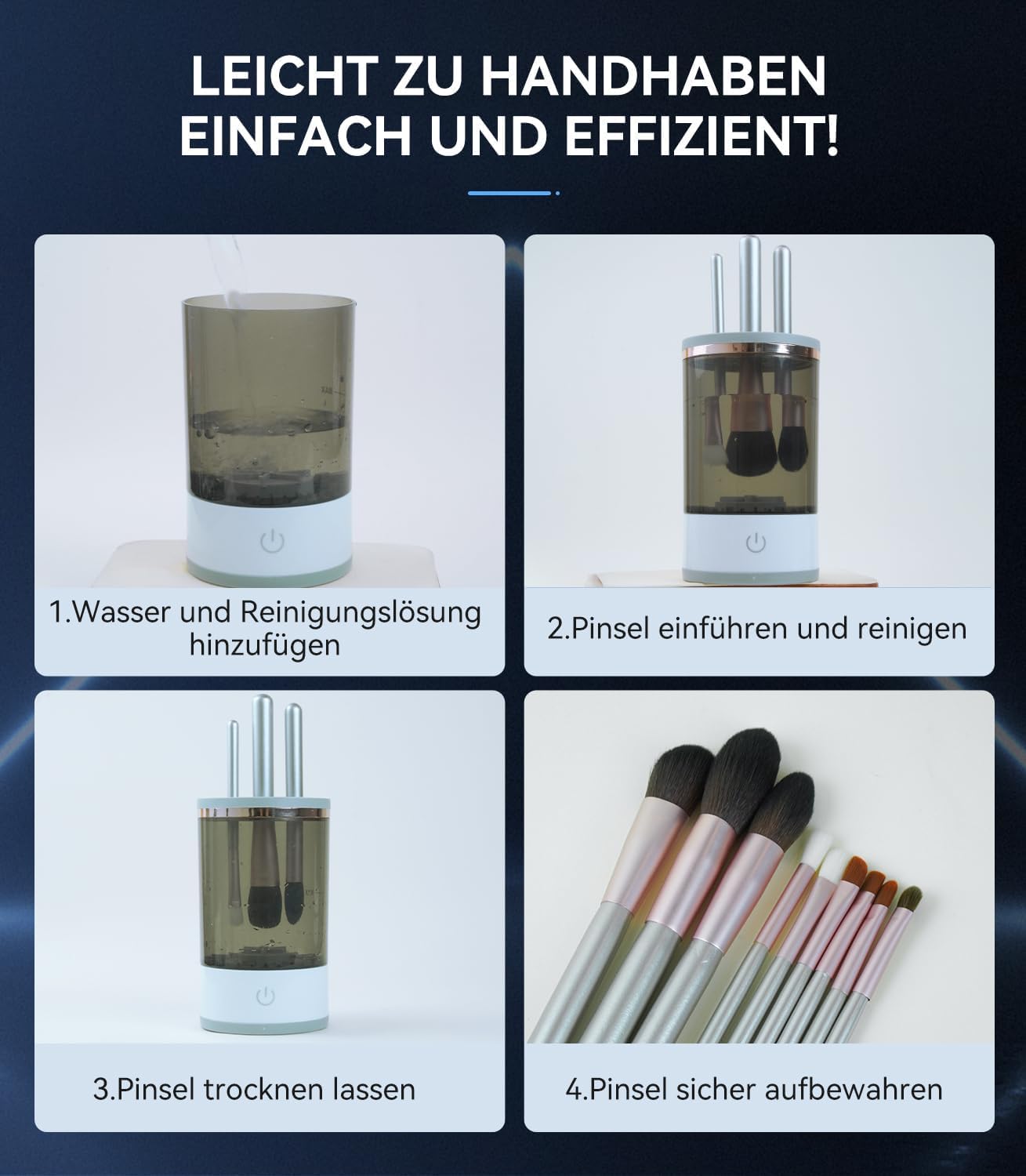 3.0 Upgrade Pinselreiniger Make Up【10X Reinigungskraft Reinigungsleistung】【Ein-Knopf-Betrieb - Power Motor 3.0】Elektrisch Make Up Brush Cleaner für Make-up-Pinsel aller Größen, Grau