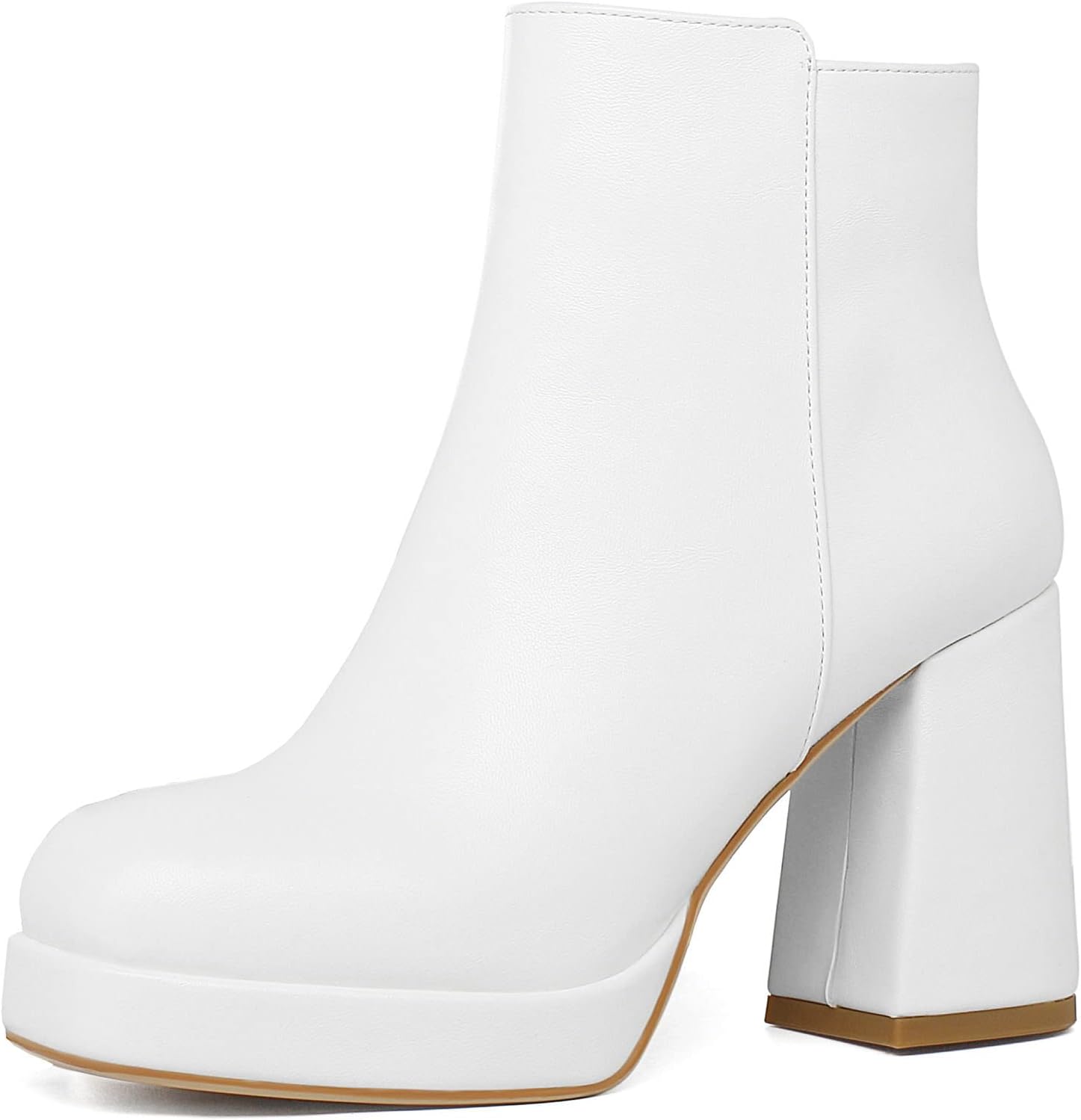 SEIFINWomen's Square Toe Chunky Heel Ankle Boots GOGO Block High Heels Side Zipper Booties Short Platform Shoes