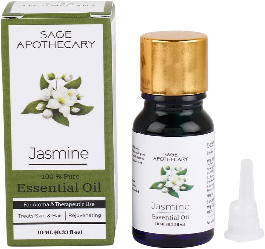Sage Apothecary 100% Pure & Natural Jasmine Essential Oil for Hair Growth & Healthy Skin | Suitable for Men & Women | Pack of 10ML