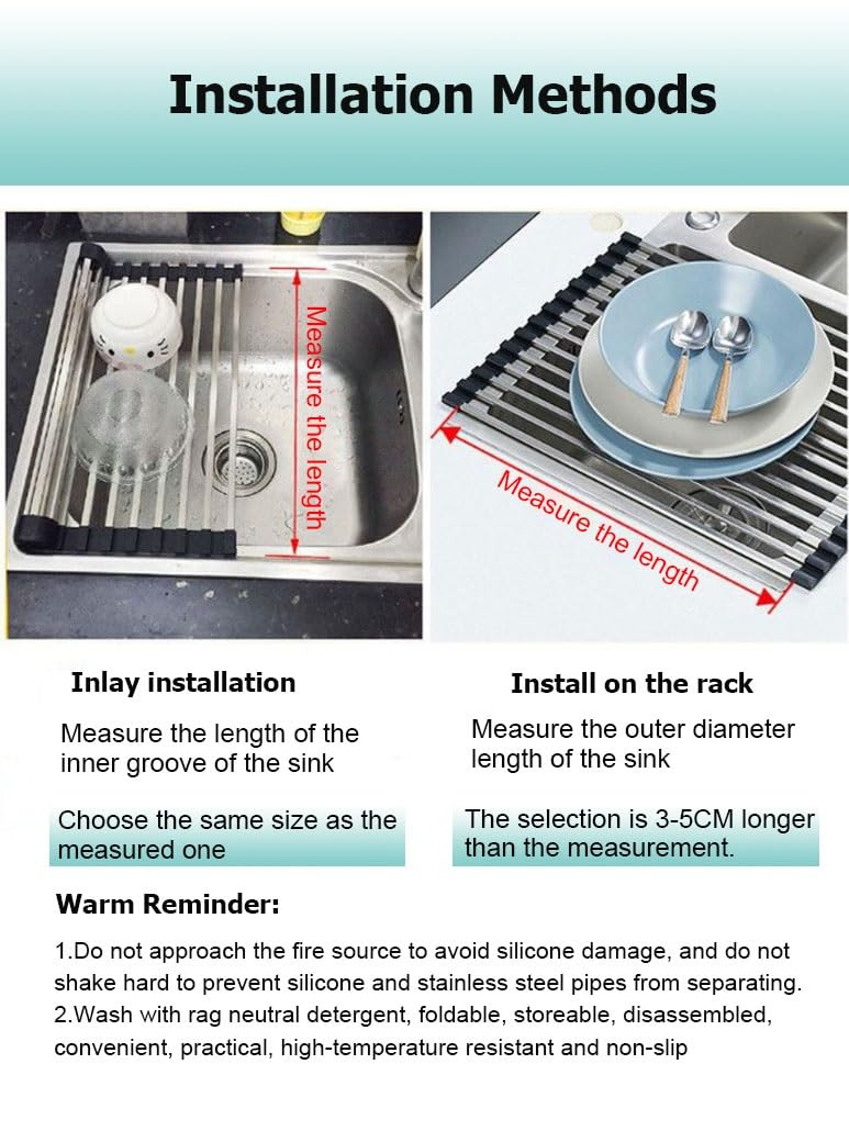 Escurridor de Platos telescópico Enrollable Resistente al Calor de 15 a 23,6 Pulgadas, Plegable y Antideslizante, de Acero Inoxidable.