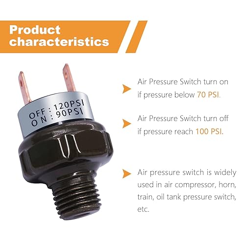 Miniatura 4 de Interruptor de presión de aire 90-120 PSI Rosca 14 "NPT 24V 12V DC Compresor de aire Interruptor de presión para tren de bocina de aire 90-120-14