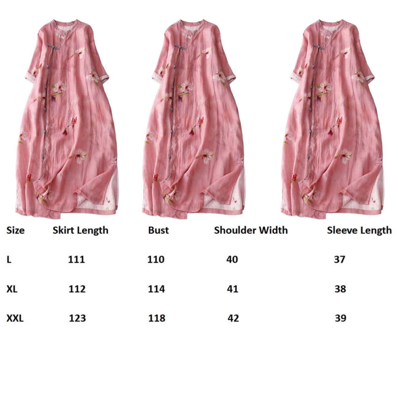 PRINCESS BRIDE Abito da cheongsam con maniche a 3/4 con stampa in lino estivo, abito vintage slim fit con spacco laterale A07