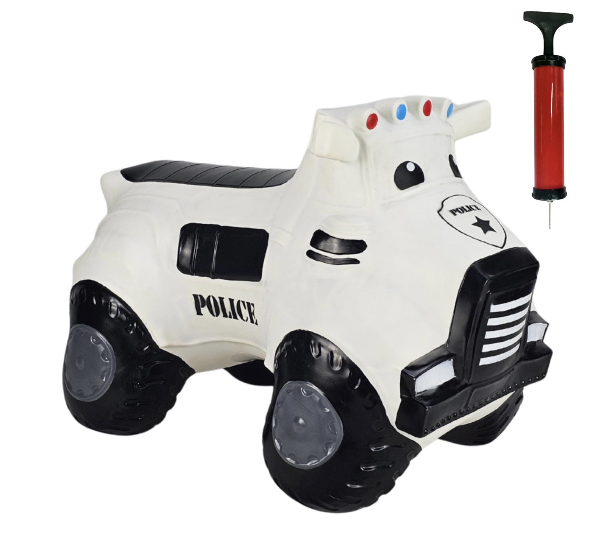Happy Hopperz Police Car White - Baby Balance Bike 1 Year Old to 5 Years - Space Hopper Style - Pump with One Way Valve - Indoor/Outdoor Toy for Toddlers - Fun Ride-on and Balance Improvement