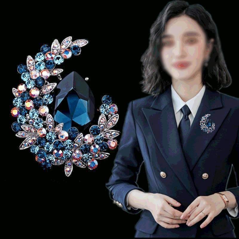 Broche lune en cristal pour pull accessoire d'hiver chic de 5.3 cm