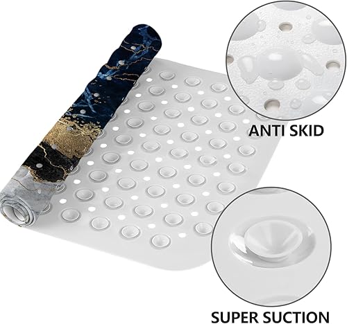 Miniatura 5 de LNOND Tapete de baño de mármol antideslizante, extra largo de 40 x 16 pulgadas, tapete antideslizante para bañera, tapete de ducha de mármol negro