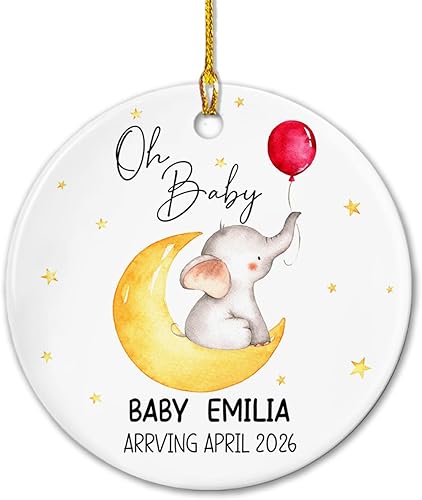 Miniatura 7 de Adorno de cerámica personalizado para la primera Navidad de Bump con nombre de foto, año con nombre, ecografía de panza de bebé, imagen fotográfica