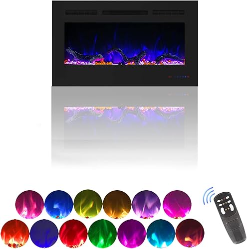 Chimenea eléctrica empotrable de 30 pulgadas, control remoto y pantalla táctil, varios colores ajustables, calentador de chimenea empotrado de 750