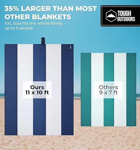 Miniatura 5 de Tough Outdoors Manta de playa extra grande, impermeable, a prueba de arena, de gran tamaño, 11 x 10 pies, sin arena, para 9 adultos, senderismo, al
