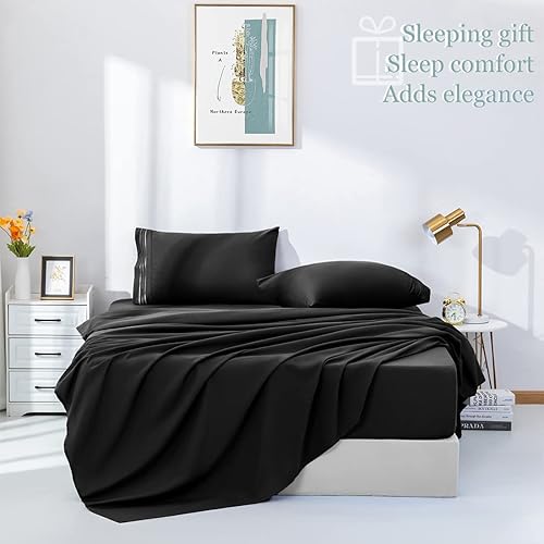 Miniatura 2 de LBRO2M Juego de sábanas de 100% algodón egipcio de 1000 hilos, tamaño King, 4 piezas, bolsillo profundo de 16 pulgadas, ropa de cama súper suave,