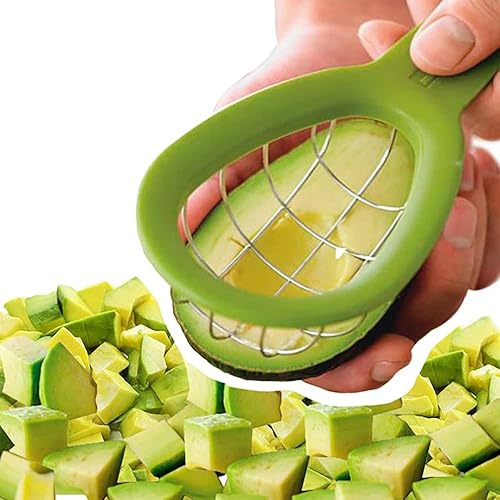 Miniatura 1 de CHICOMFY Cuber de aguacate Dicer Herramienta Cortador de Frutas Cortador Pelador Pitter Acero Inoxidable Gadget de Cocina (Verde) 6.3 pulgadas