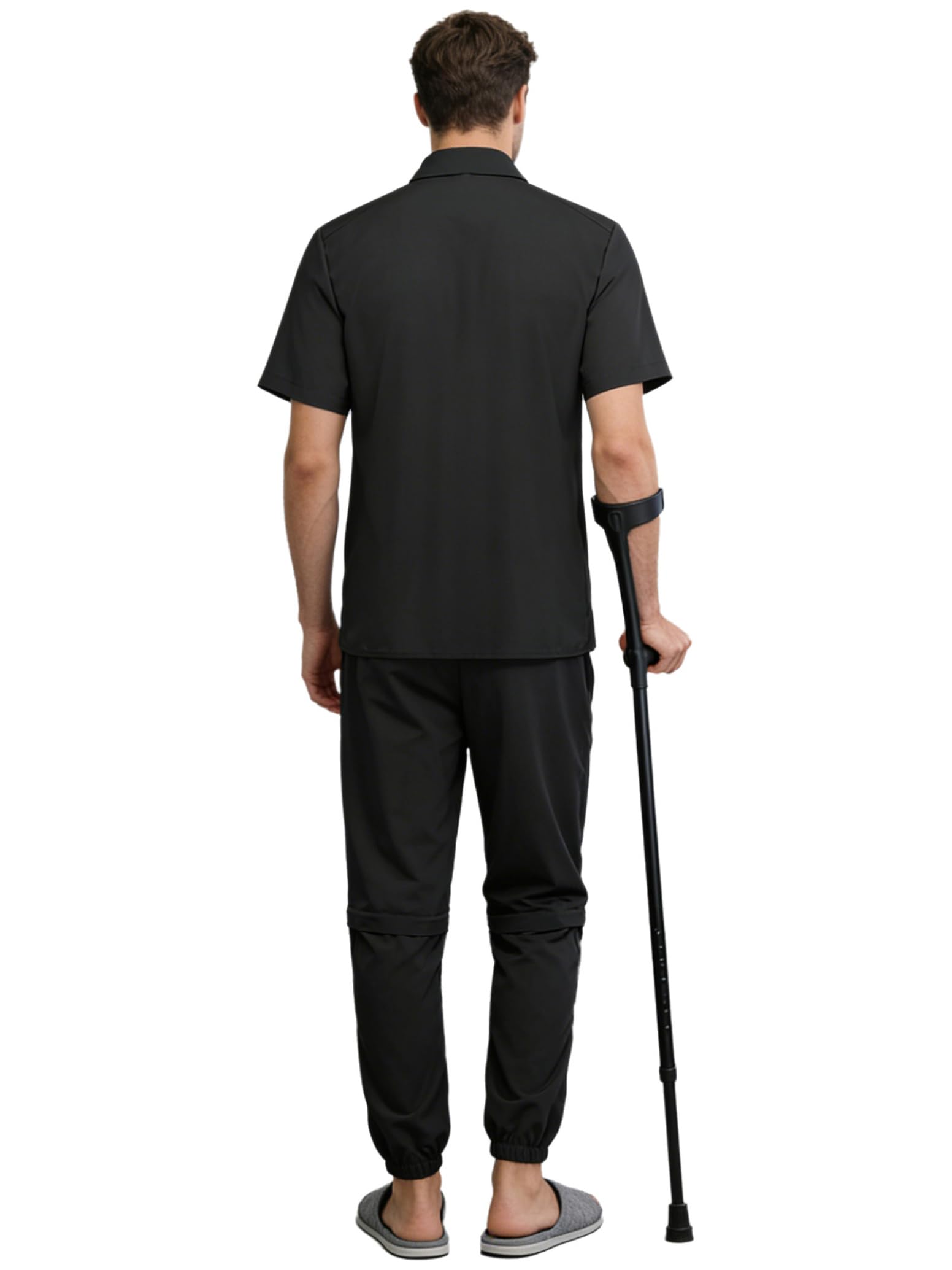 inlzdz Herren Zweiteilier Adaptive Kleidung Set Kurzarm Shirt Tear Away Hose für Patienten nach Operationen Senioren