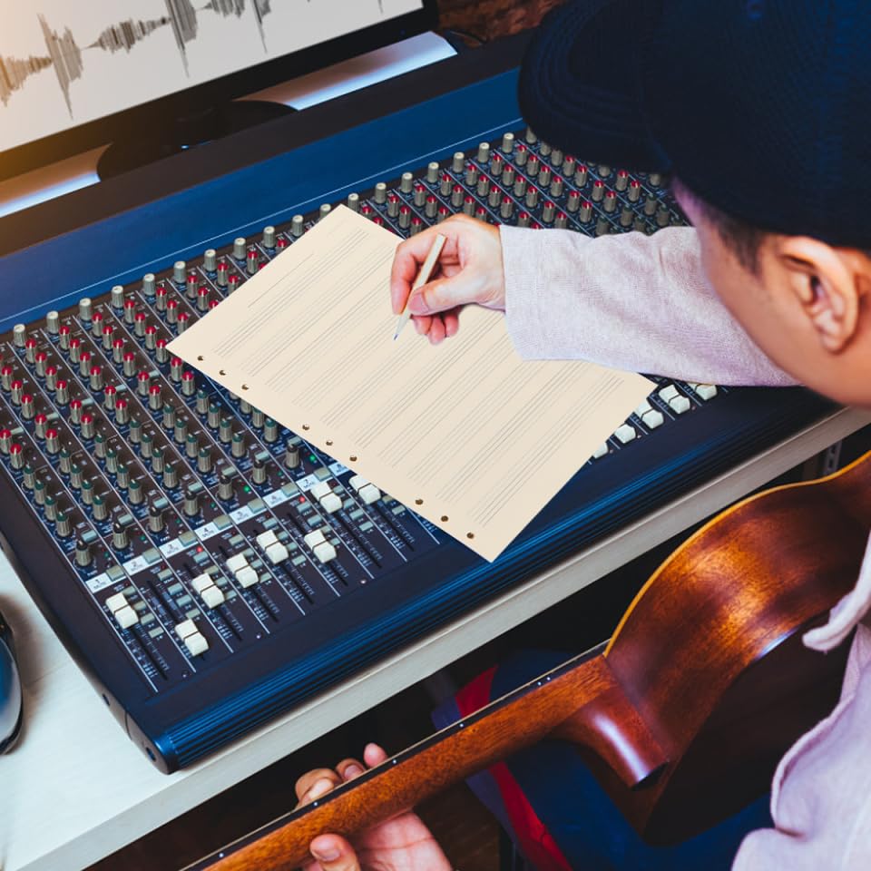 Operitacx Recambio De Papel Manuscrito Musical De 100 Hojas Con 10 Líneas De Pentagrama En Blanco Para Cuadernos De Música Uso Estudiantil Y Profesional