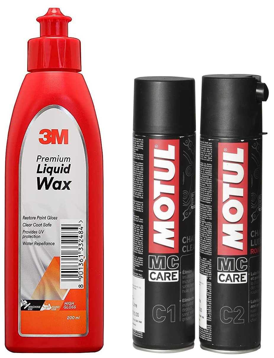 3M IA260166326 Auto Specialty Liquid Wax (200ml) + Motul Combo of C2 Chain Lube (400 ml) and C1 Chain Clean for All Bikes (400 ml)-image-9