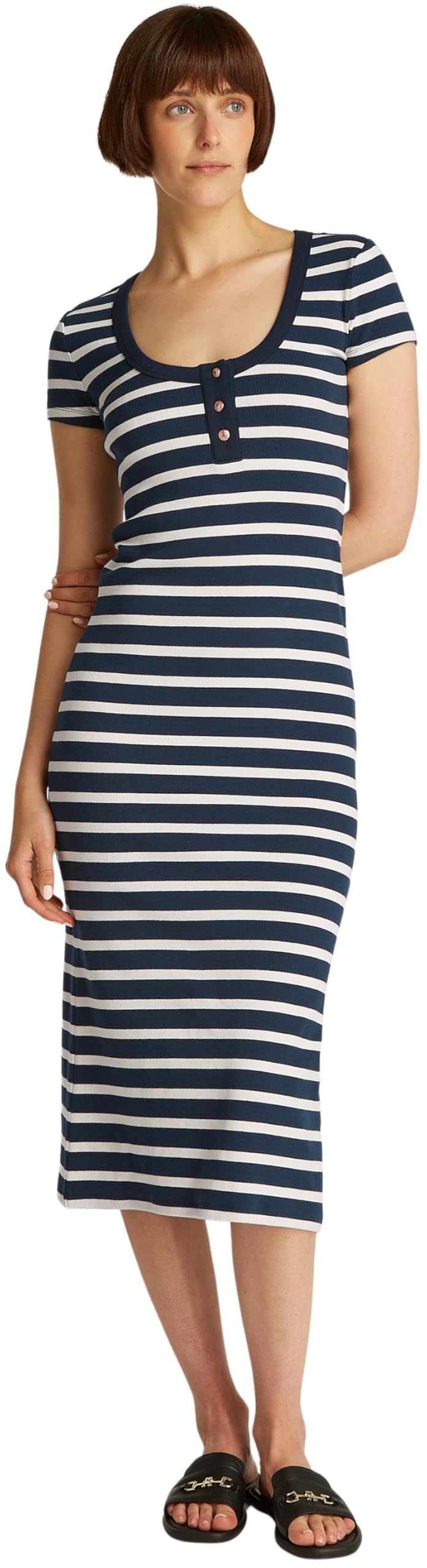 Tommy Hilfiger Women’s Henley Gold Bodycon Dress, Multicolor (Dark Night Navy/Calico STP), M