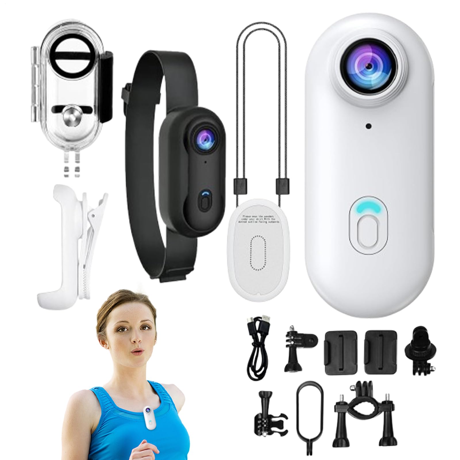 Appareil Photo Portable - Compact et étanche, enregistreur vidéo 1080p | Caméscope sous- Portable avec Objectif Large de 170 degrés conçu pour Les entraînements de randonnée à vélo Vlogg
