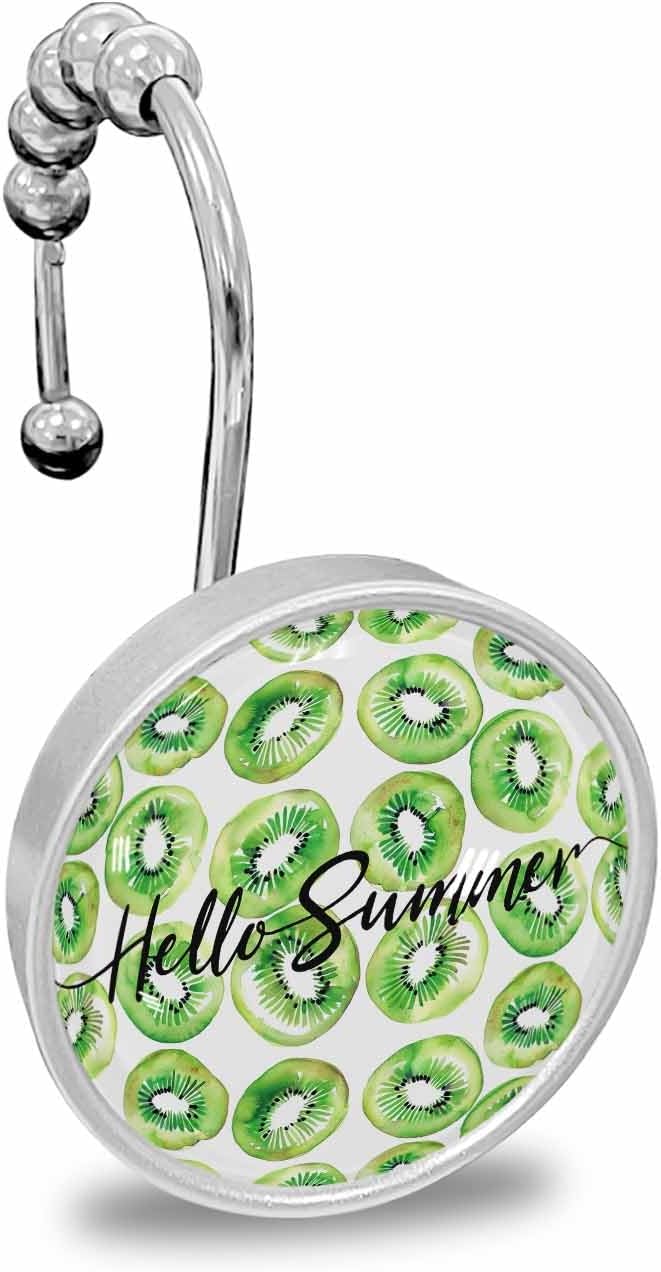 Summer 12PCS Shower Curtain Hooks Rings, Tropical Pineapple Fruit Watercolor Style Decorative Shower Curtain Hooks for Bathroom Stainless Steel Rustproof Shower Curtain Rings