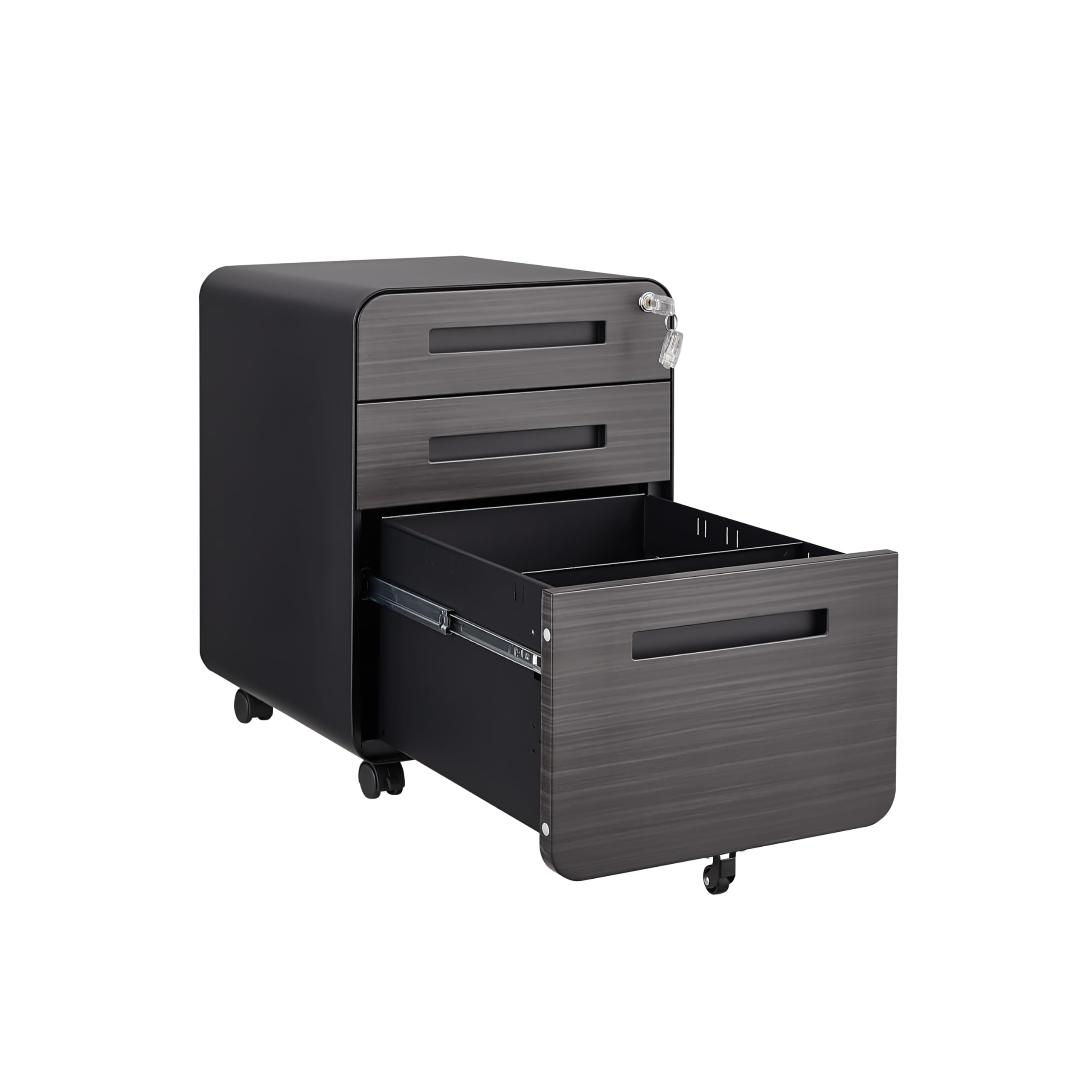 Contenitore a rotelle, mobile con serratura, 3 cassetti, organizer da scrivania, preassemblato, armadietto sottoscrivania, archiviazione da ufficio, per documenti A4/lettere/legali, grigio