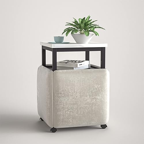 Miniatura 10 de Mesa de comedor combinada 5 en 1 con 4 taburetes, mesa auxiliar anidada que ahorra espacio, taburete otomano apilable, reposapiés para el hogar,