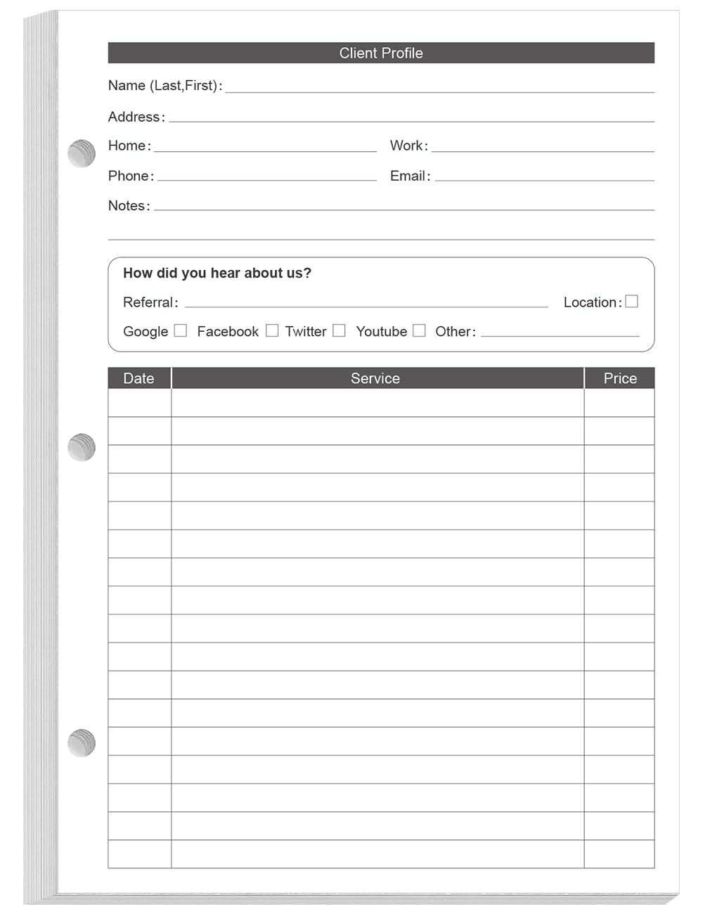 A5 Stylist Binder Insert Cards - 3-Hole Client Profile Cards for Hair Stylist, Salon, Spa, Hairdresser, 100 Sheets/200 Pages Business Data Client Card, 5.8''×8.3''