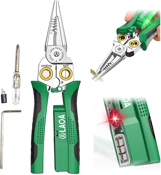 LAOA 8 in 1 Wire Stripper with Voltage Tester,Wire Strippers Electricity Measurement Function for Cutting and Pulling Wires,Cable Scissors for Scraping and Pressing Wires with Voltage Test (8-in-1)