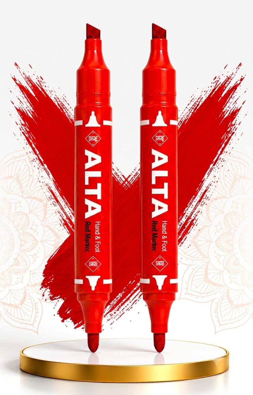 Dual Tip Red Alta Pen for Hand and Foot, Waterproof Alta Marker Pen for Bharatanatyam, Kathak & Odissi Dance - Long-Lasting Alta Stick for Traditional Bridal Makeup & Festivals Alta Pen Pack of 2 | Quick-Drying Formula, Long-Lasting, Precise Application, For Arangetram Events, Kuchipudi Compatible-image-48