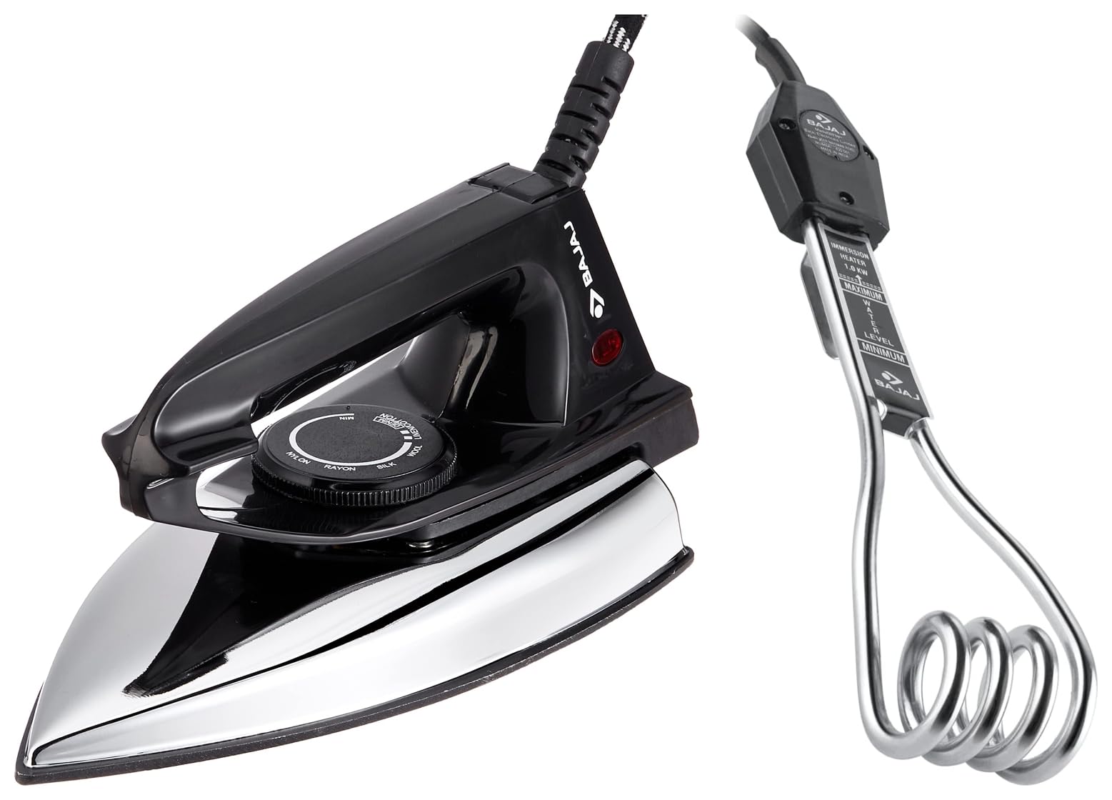 Bajaj DX-2 600W Dry Iron with Advance Soleplate and Anti-bacterial German Coating Technology, Black & Bajaj Immersion Rod Water Heater 1000 Watts, Silver-image-45