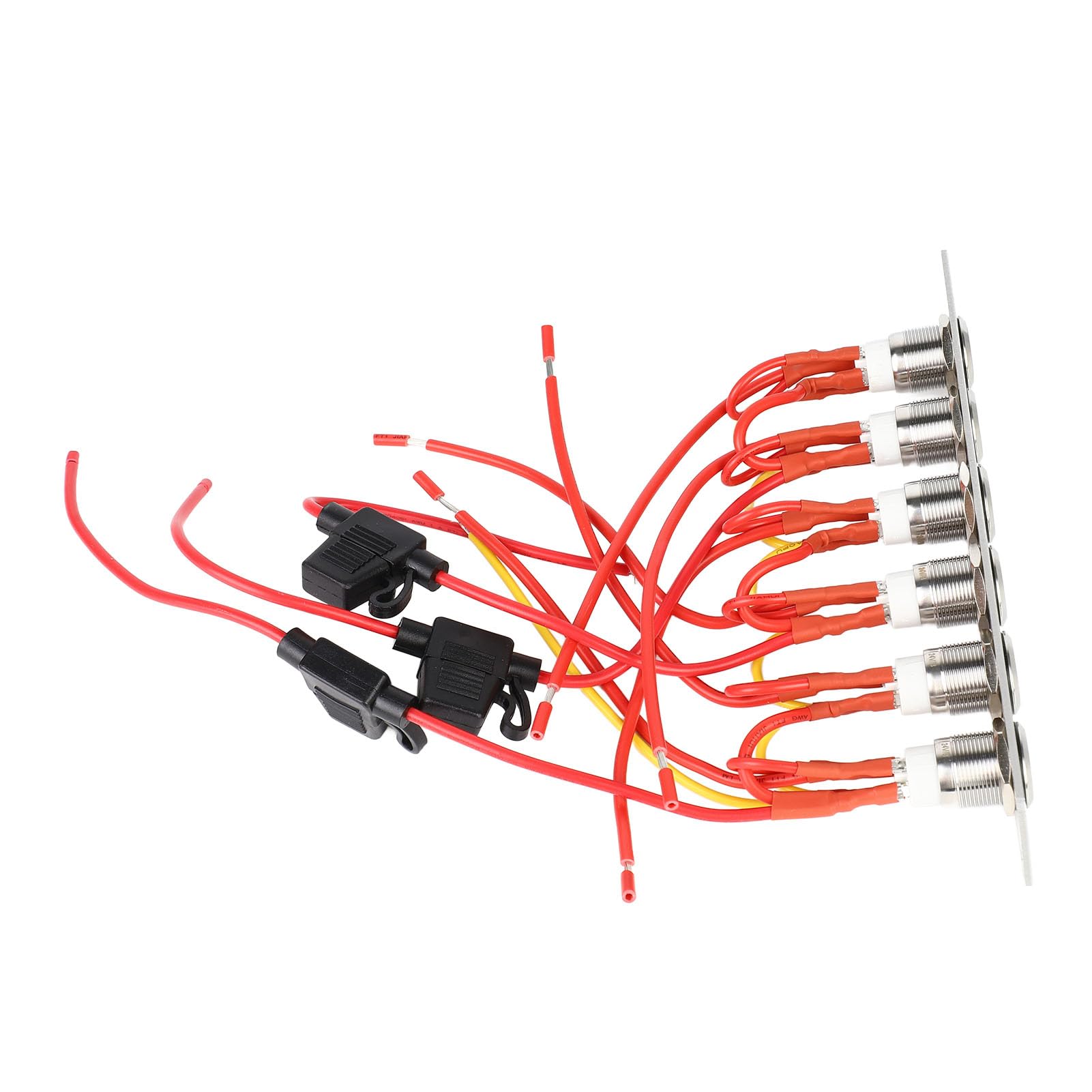 Akozon Panel Przełączników Przyciskowych 6-krotny, Okablowany z Niebieskimi Diodami LED do Samochodowego Jachtu RV, System 12V-24V DC, Przełączniki ze Stali Nierdzewnej i Panel Aluminiowy