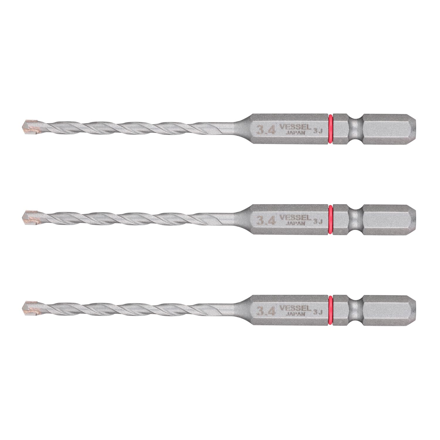 Vessel CCD3S-3.4 Cushion Drill Bit for Concrete Diameter 0.13 inch (3.4 mm) Set of 3