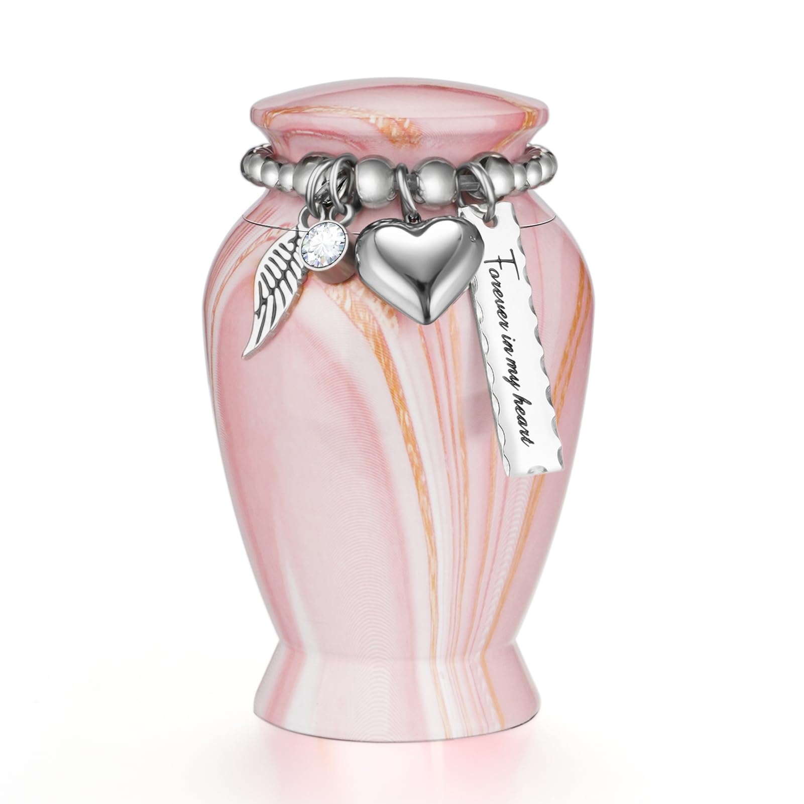 Dletay Small Urns for Human Ashes Keepsake 2.85 Inches Memorial Mini Cremation Urn for Women Men Aluminum Decorative Funeral Urns - Pink Gold Vein