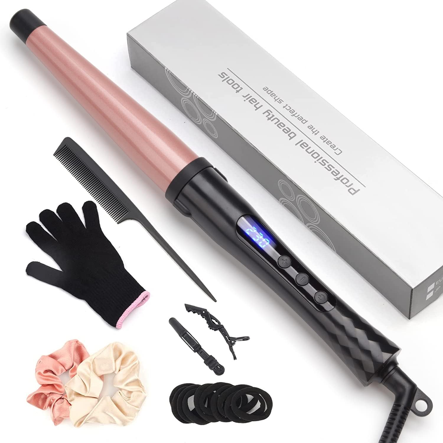 Hair Curling Wand, Tapered Curling Iron, Professional Ceramic Hair Curler Wand with Heat-Resistant Glove, Dual Voltage (19-32MM)