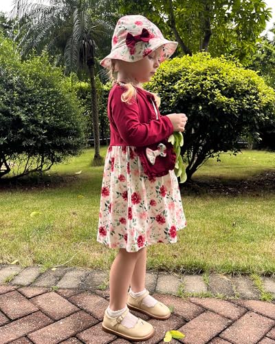 Baby Girl Dress Fall Toddler Dresses Long Sleeve Floral Girl Outfits with Hat and Bag 6M-5T3