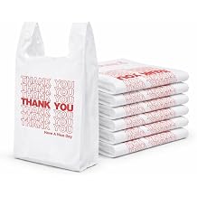 White Thank You Plastic T-Shirt Bags, Medium 1/8 Size Grocery & Retail Carryout Bags, Durable Reusable Shopping Bags, 17 x 10 x 6 in, 16 Micron 5000