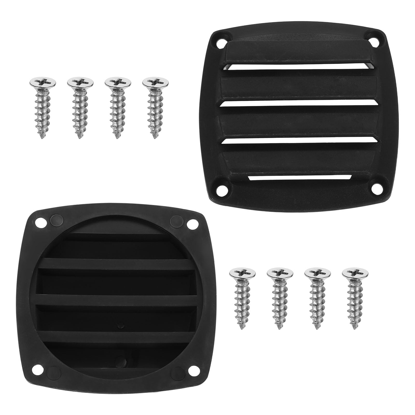 sourcing map 2 Pcs Boat Vent Cover, 3.35x3.35 Inches Plastic Louvered Flush Vents Small Air Ventilation Grille for Marine RV Van Yacht Home, Black