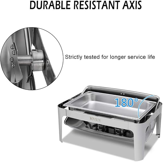 ROVSUN Chafing Dish Buffet Set, 9 Quart Roll Top Stainless Steel Chafer, NSF Rectangular Set with Food Pan, Water Pan and Fuel Holders, for Wedding, Parties, Banquet, Catering Events