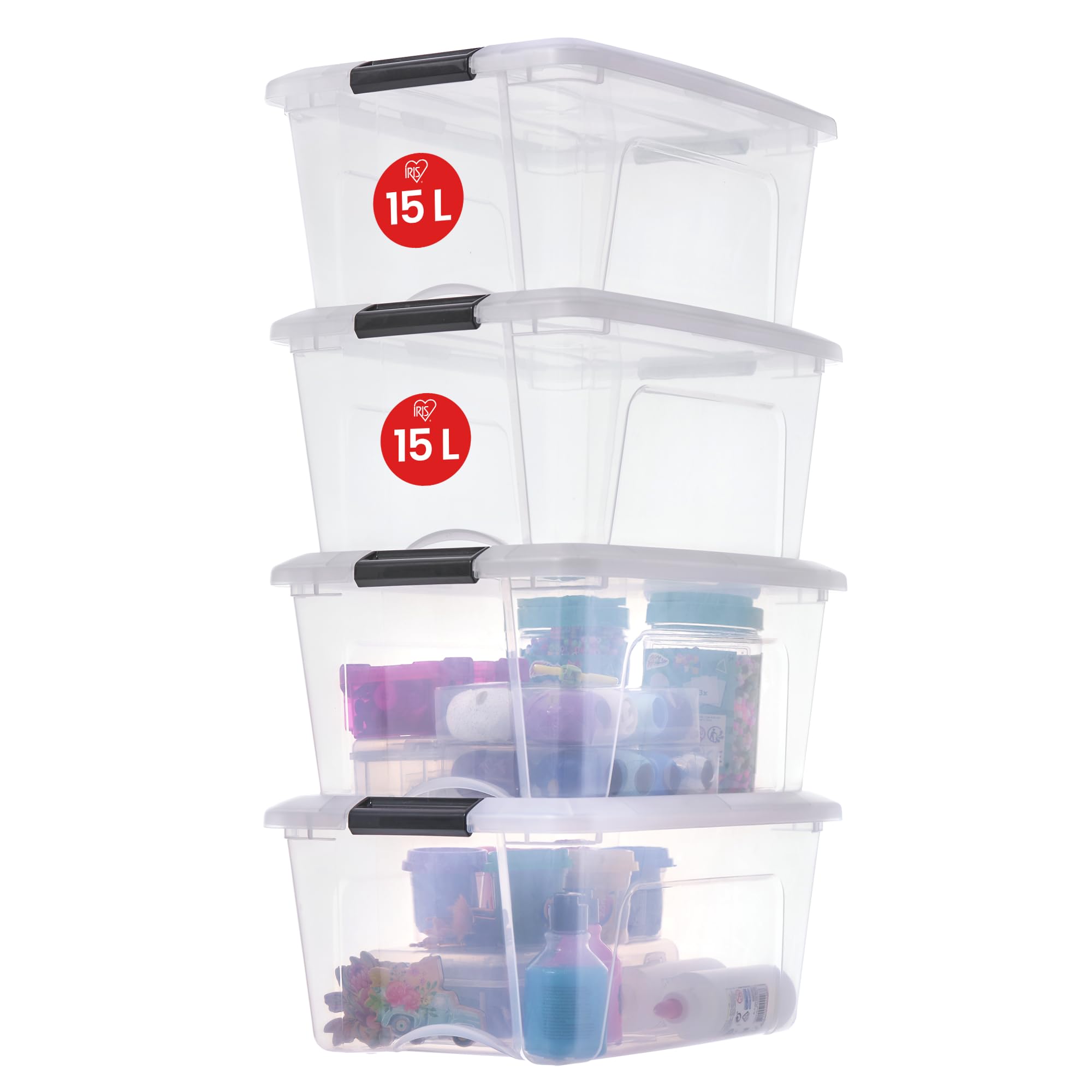 Iris Ohyama Aufbewahrungsboxen, Transparent, 15L, 4er-Set