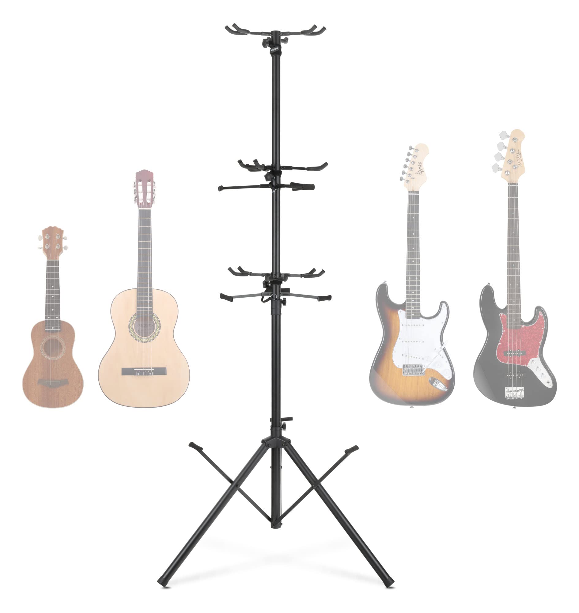 Pronomic GTT-009 Multi Gitarrenständer für bis zu 9 Instrumente - Gitarren, Bässe, Ukulelen und andere Saiteninstrumente - Klappbar mit Transportsicherung - Für Proberaum, Bühne oder Wohnzimmer