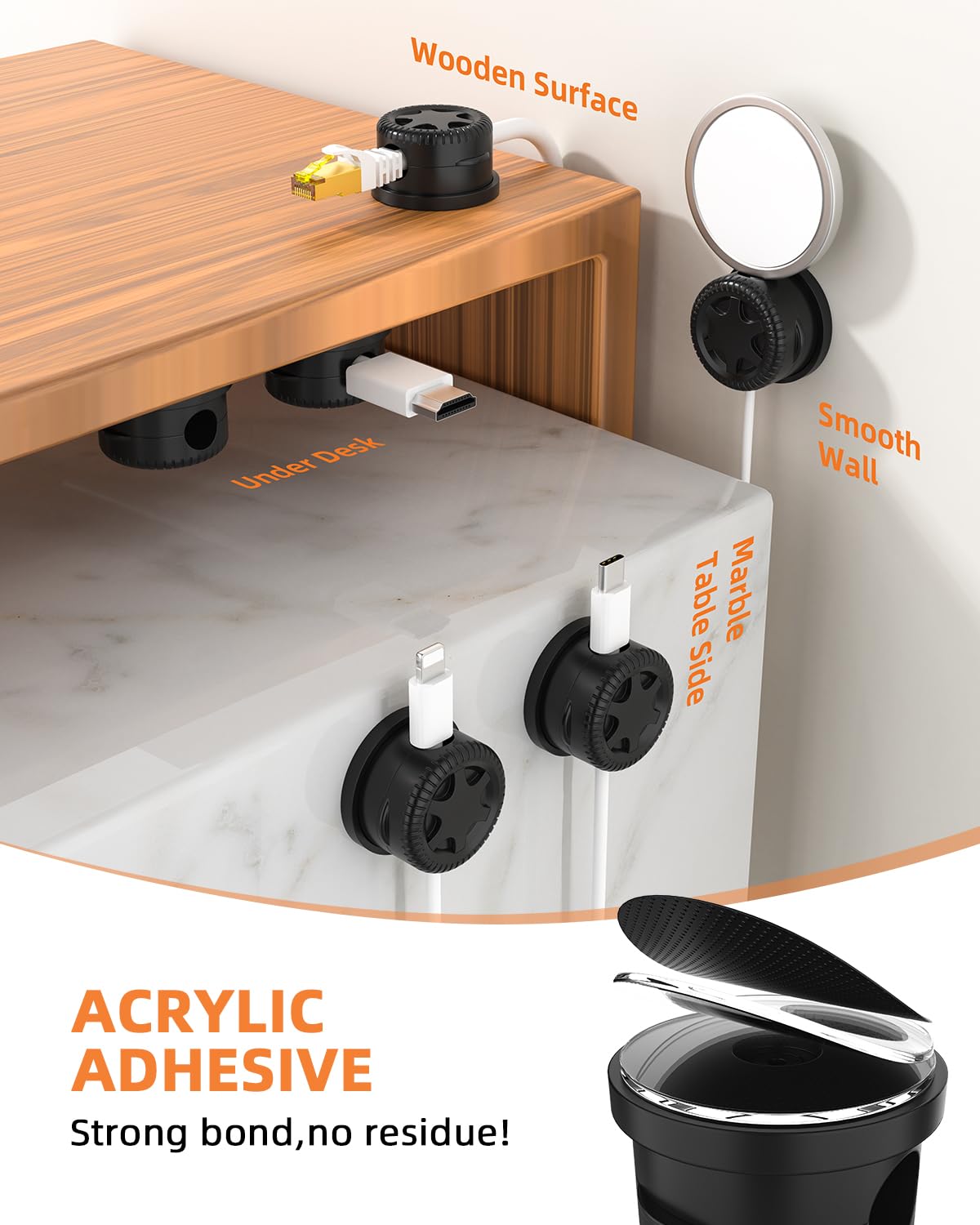 Efriliv - Confezione da 6 organizer per cavi di ricarica del telefono, organizer per cavi di ricarica ordinatamente per casa, ufficio, auto, scrivania, comodino, forte adesivo, per la gestione dei